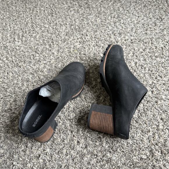 Sorel Addington Mules Waterproof Black Leather Block Heel Clogs Slip On 9.5 - Picture 5 of 8